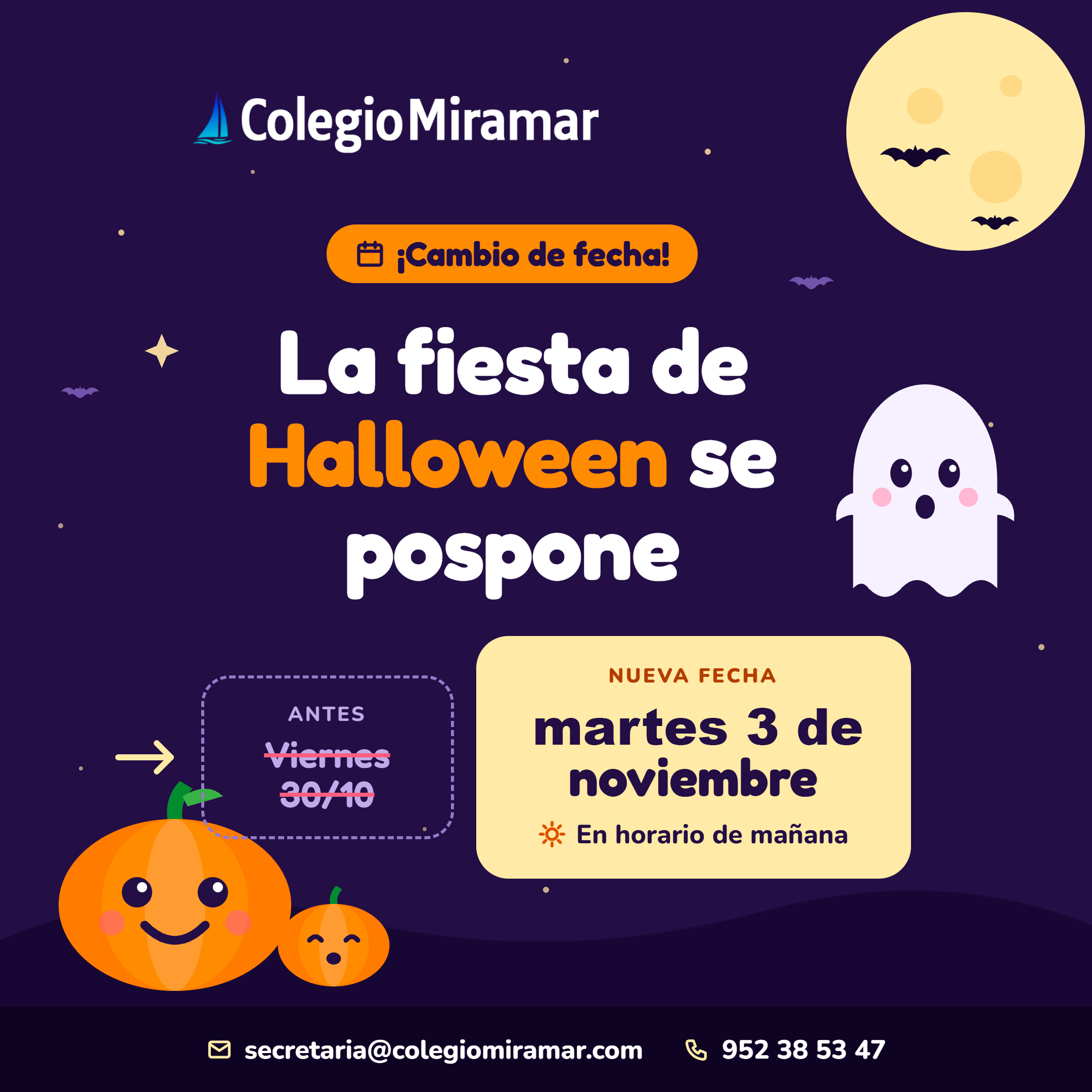 La fiesta de Halloween se pospone al lunes 2 de noviembre, en horario de mañana
